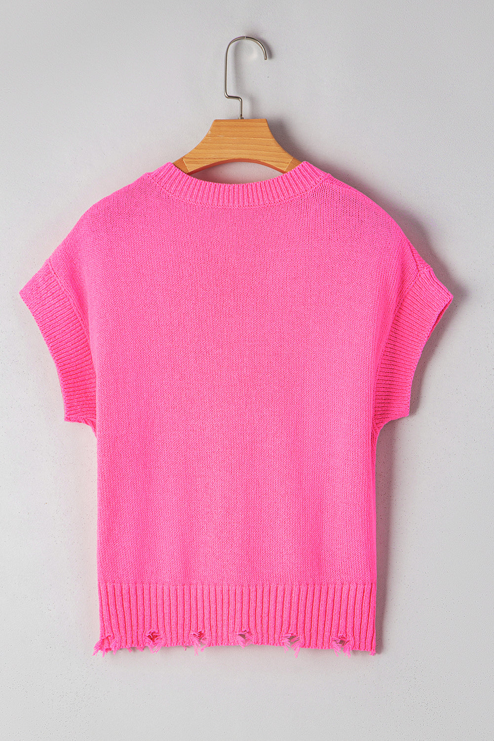 Pretty In Pink Distressed Hem Knitted Top- T11160PK