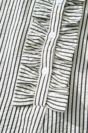 Country Charm Black Stripe Frilled Detail Dress