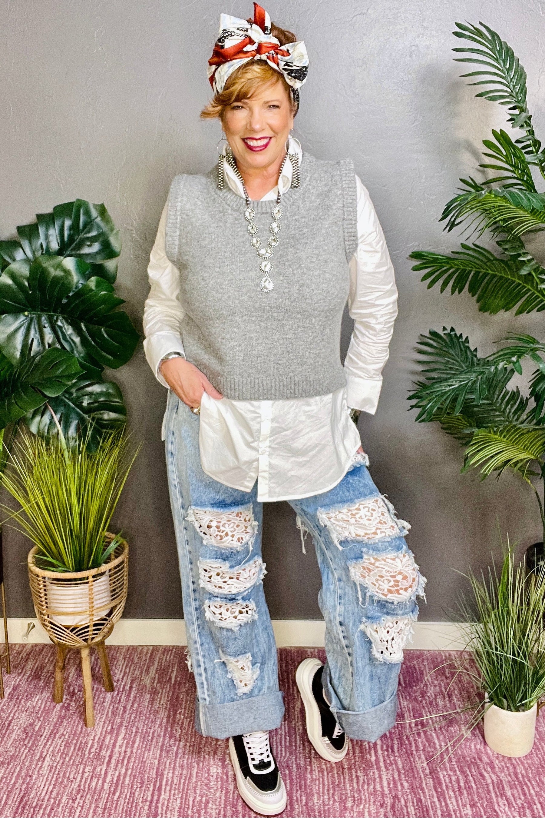 All Things Preppy Layered Top And Vest - S072GR