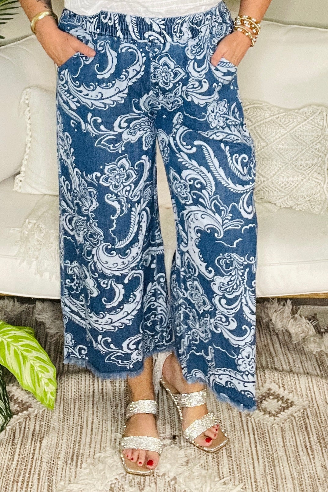 Paisley Dreams Stone Wash Wide Leg Crop Pants