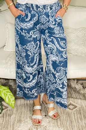 Paisley Dreams Stone Wash Wide Leg Crop Pants
