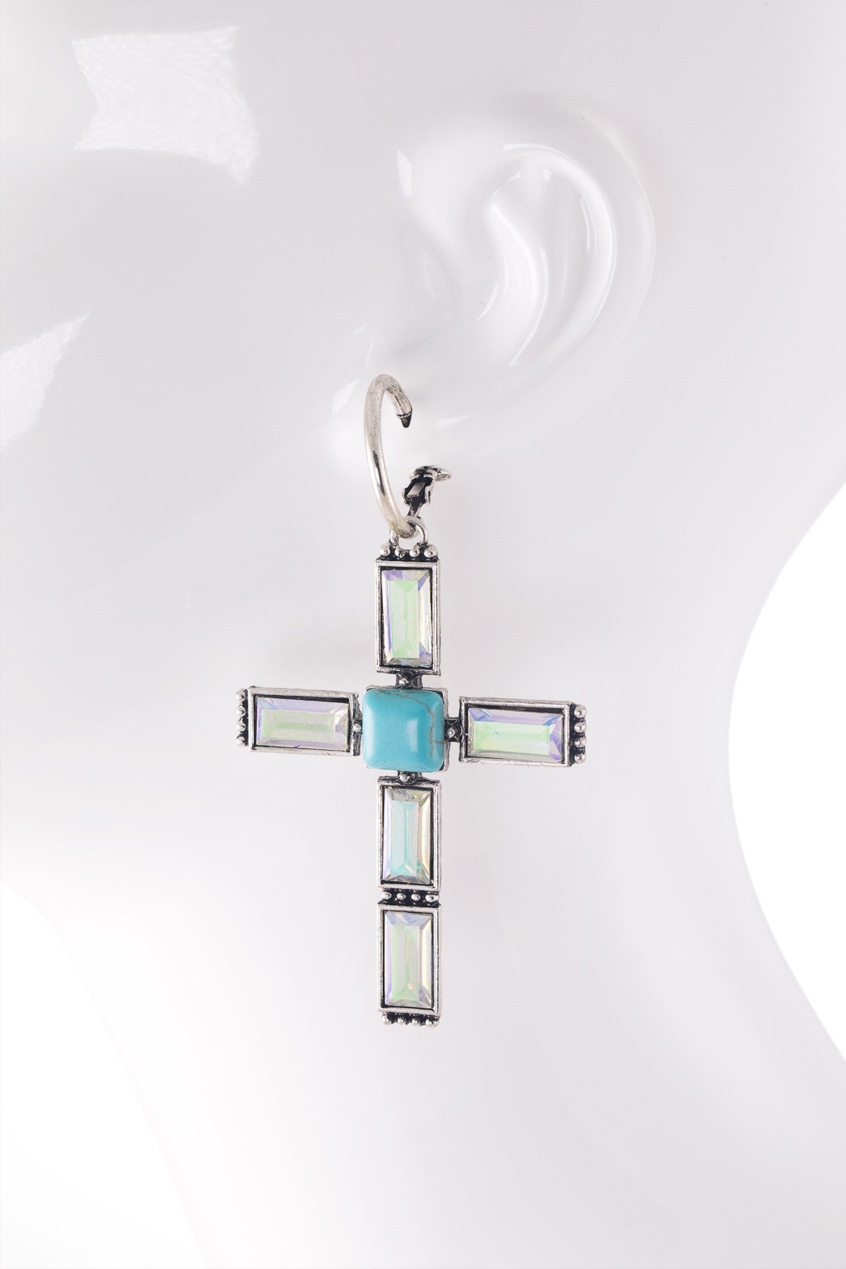 Turquoise Bar Stone Cross Earrings - E058TU