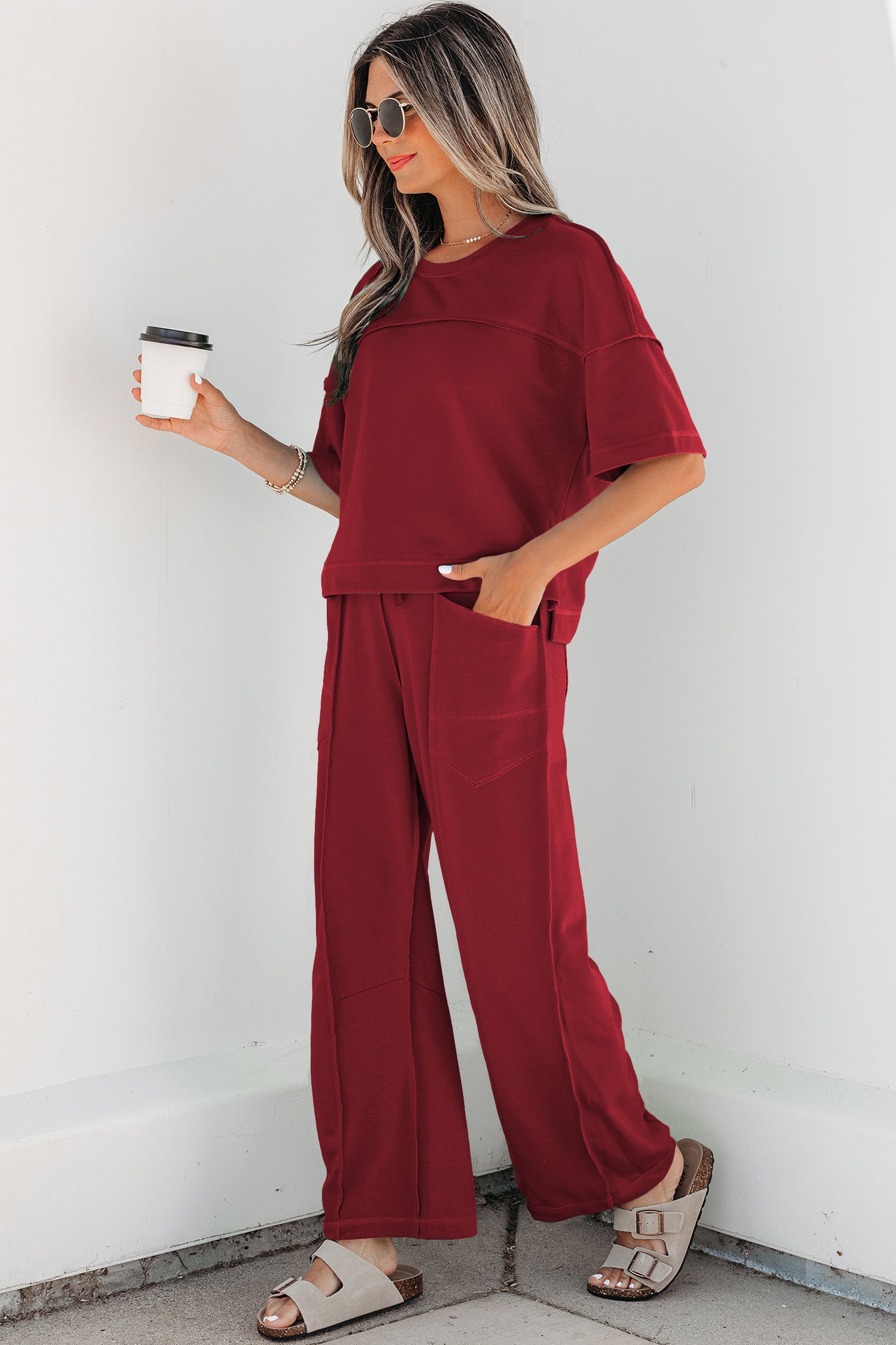 Here For It Racing Red Top and Barrel Pant Set