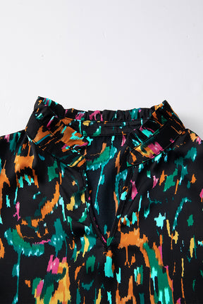 Full Spectrum Abstract Print 3/4 Puff Sleeve Top