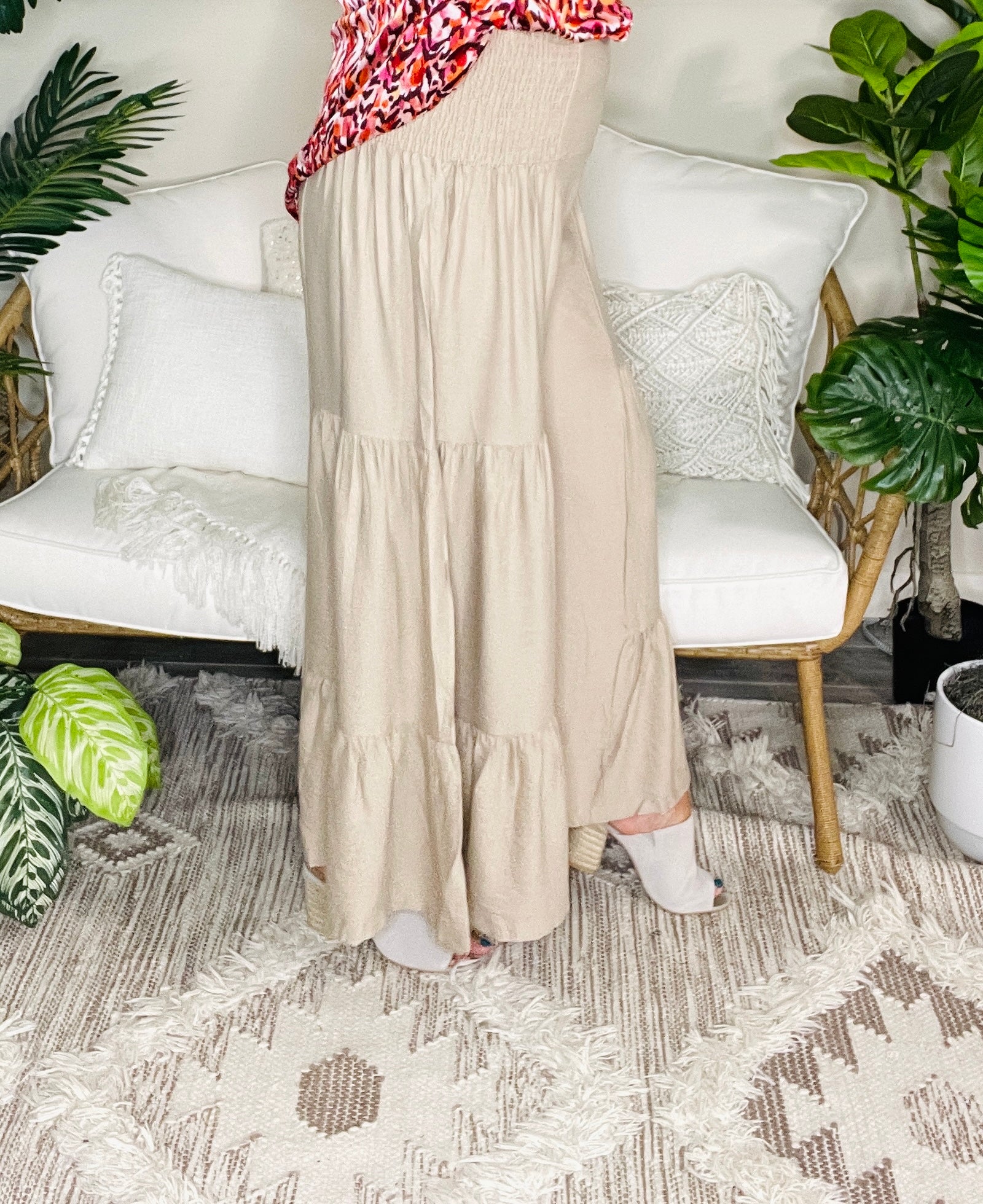 Southern Flair Beige Tiered Wide Leg Pants - P086BG