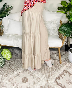 Southern Flair Beige Tiered Wide Leg Pants - P086BG