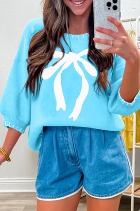 Bow My Gosh Blue Sweater