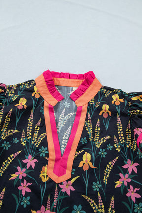Vibrant Vibes Floral Print Ruffled Sleeve Top