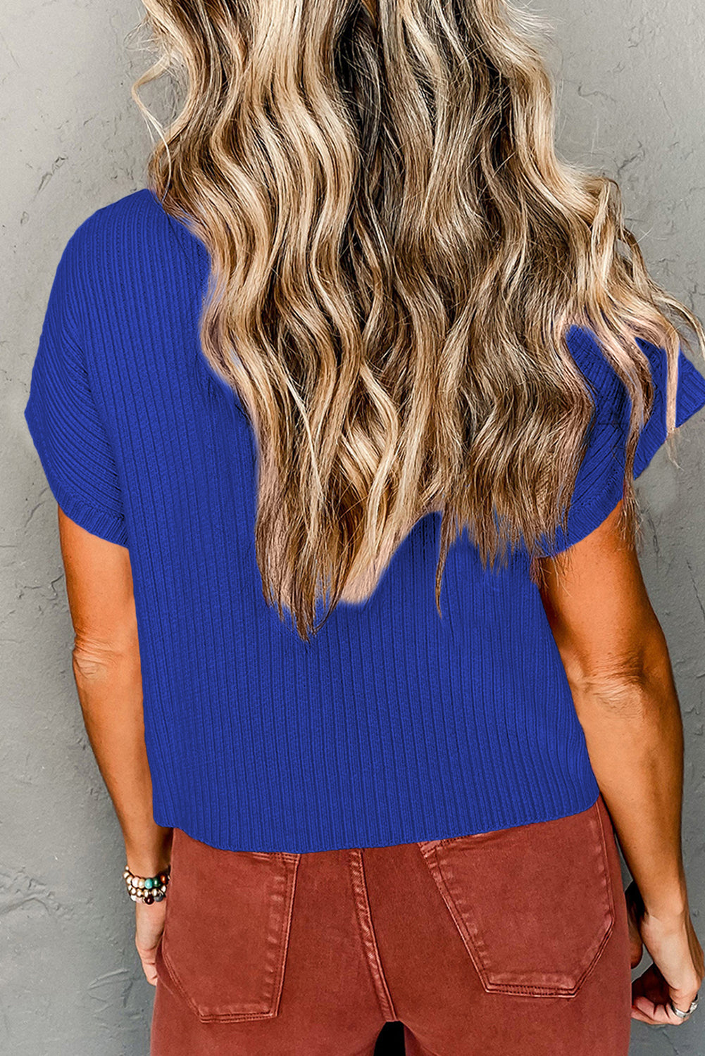 Casually Chic Blue Ribbed Knit Sweater