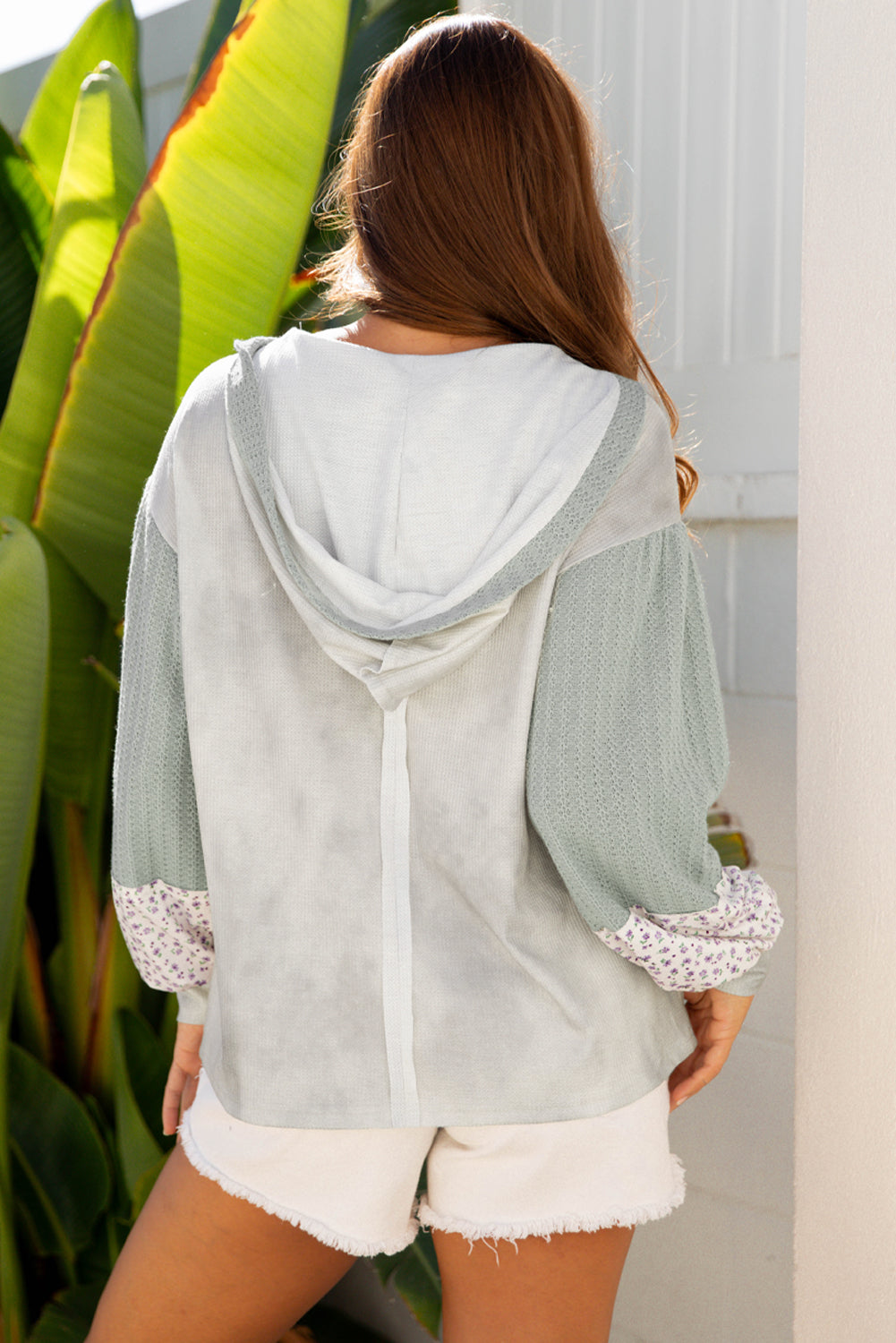 Simply Patched Green Waffle V Neck Top