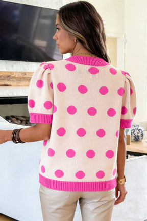 Haute Spot Pink Polka Dot Sweater Top