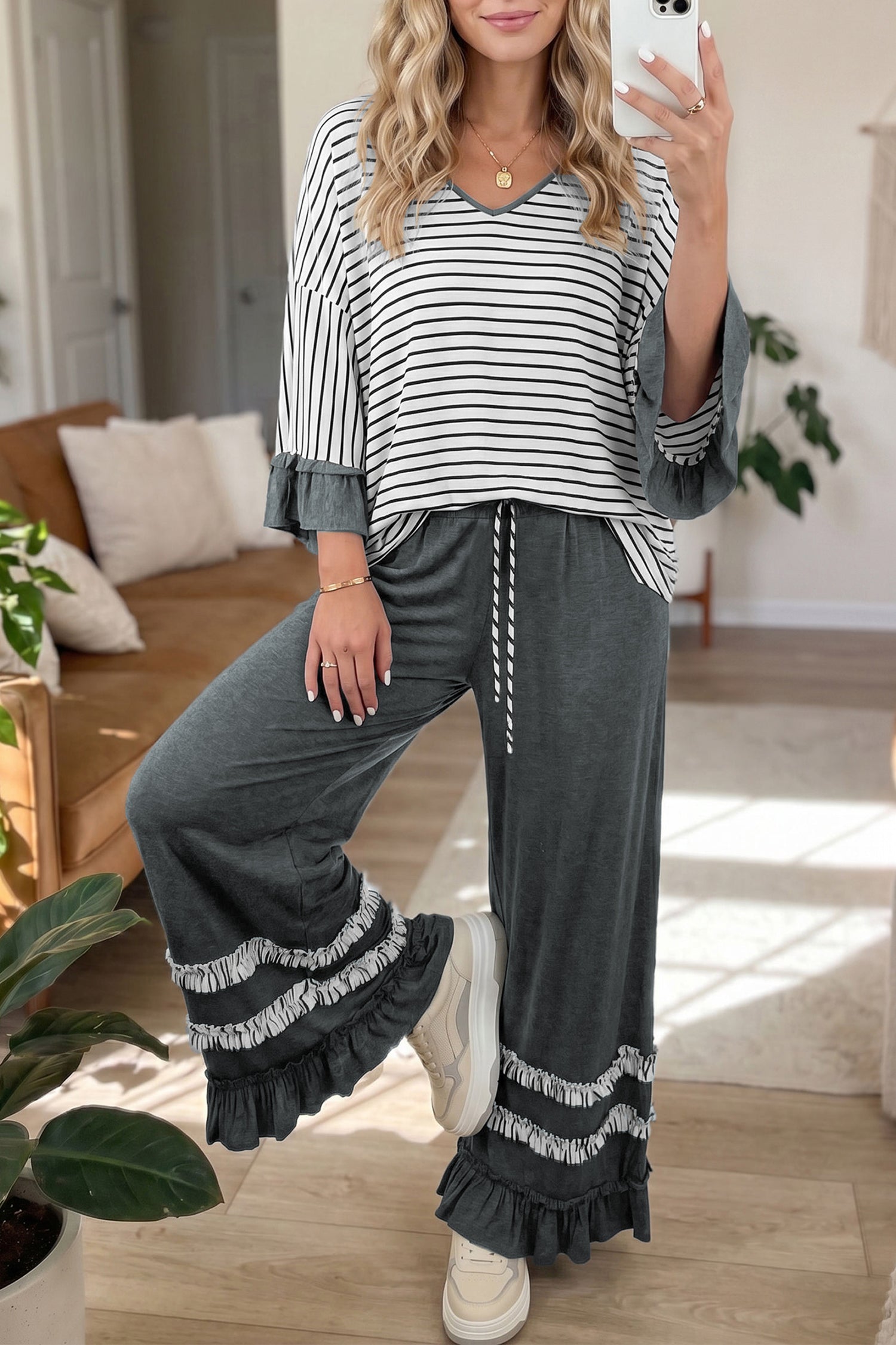 Ruffle Me Cozy Top And Pant Set (2 Colors)