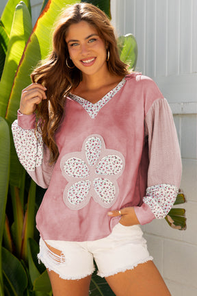 Simply Patched Waffle V Neck Top