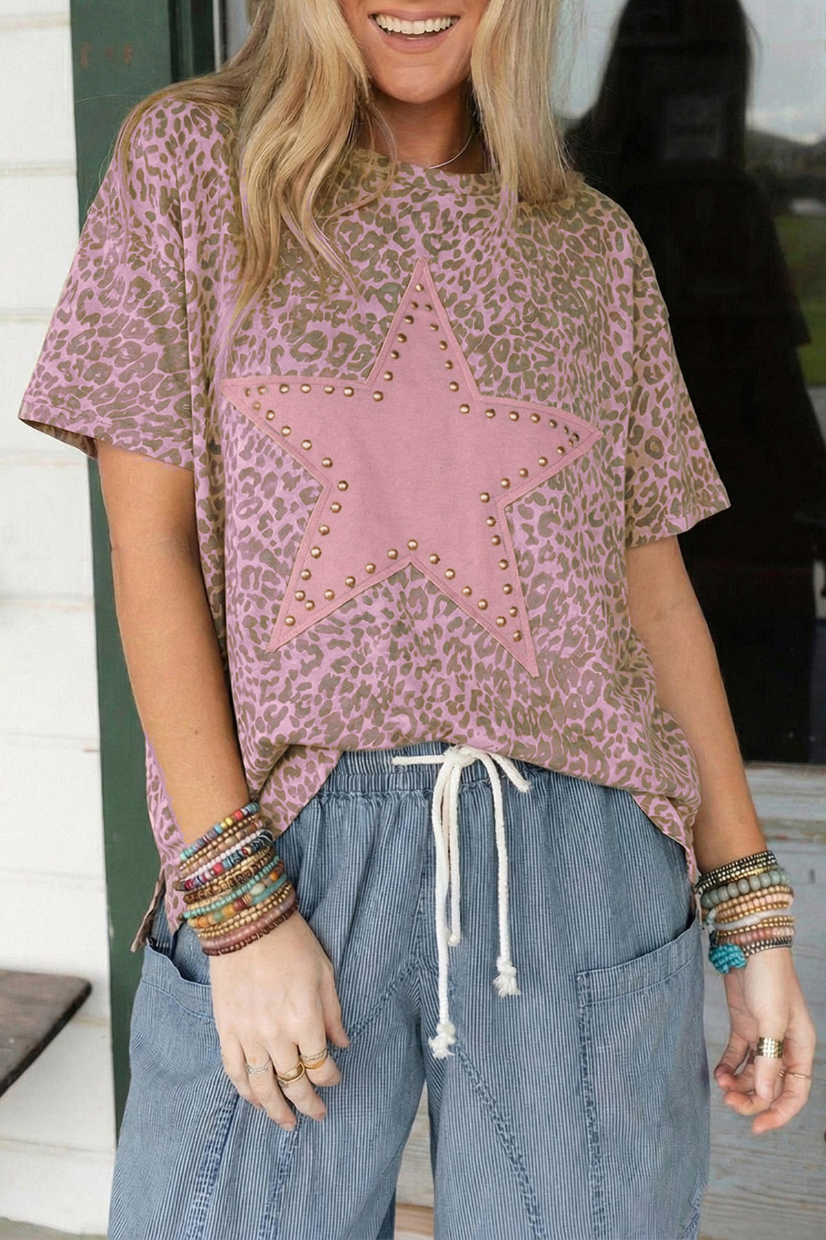 Starry Eyed Pink Leopard Retro Top