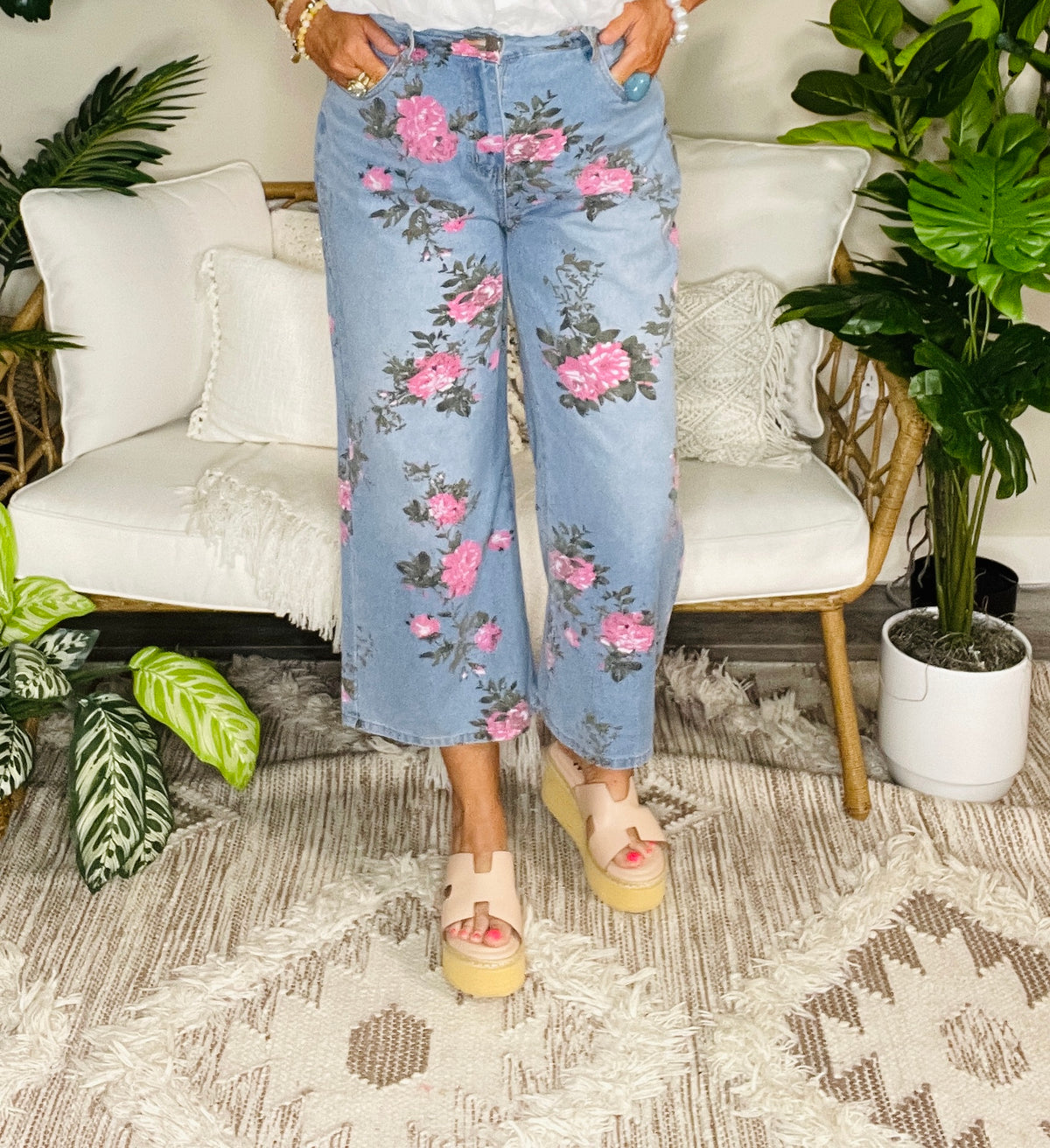 Southern Beauty Floral Print Bootcut Jeans