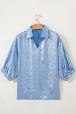 All The Sparkles Blue Metallic Top