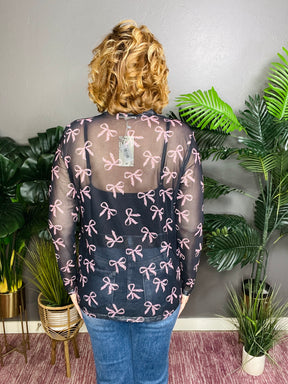 Pink Leopard Bow Printed Sheer Mesh Top - S180BK