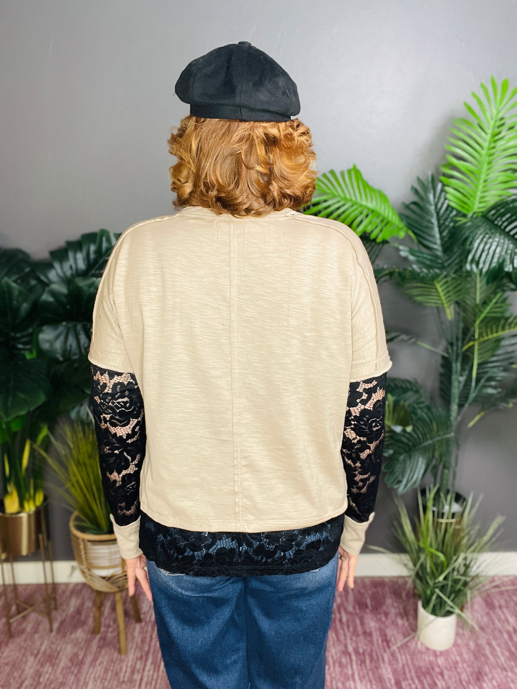 Lost In Lace Beige Sheer Lace Patchwork Top