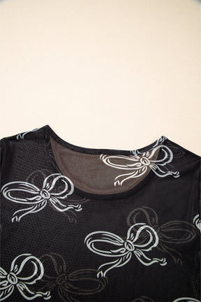 Boldly Tied Black Bow Mesh Sheer Top