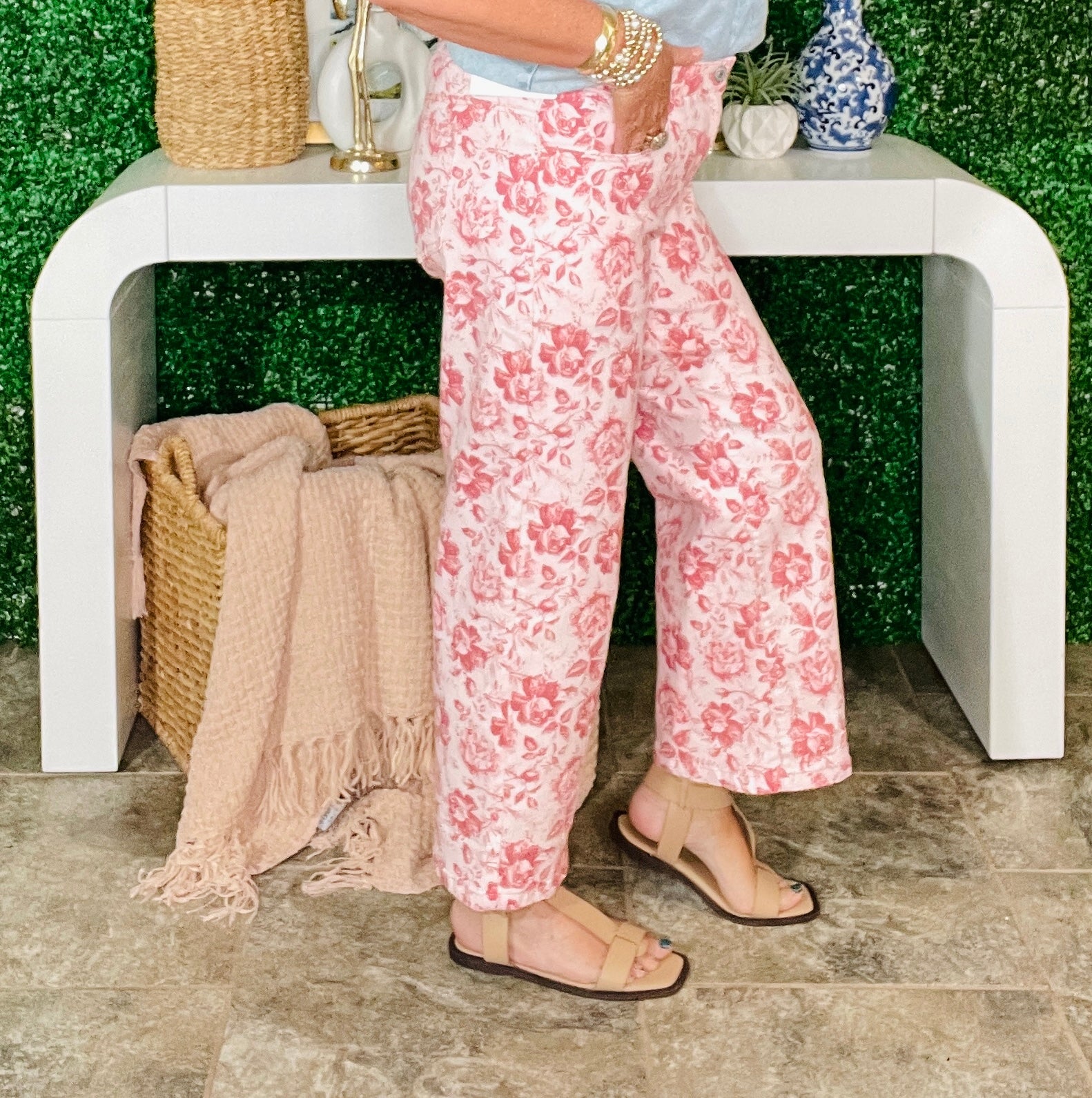 Show Off Pink Vintage Floral Jeans
