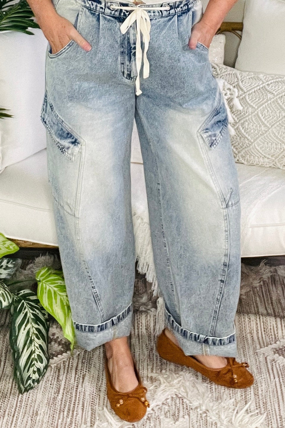 Hollis Baggy Barrel Jeans With Cargo Pockets - J093DN
