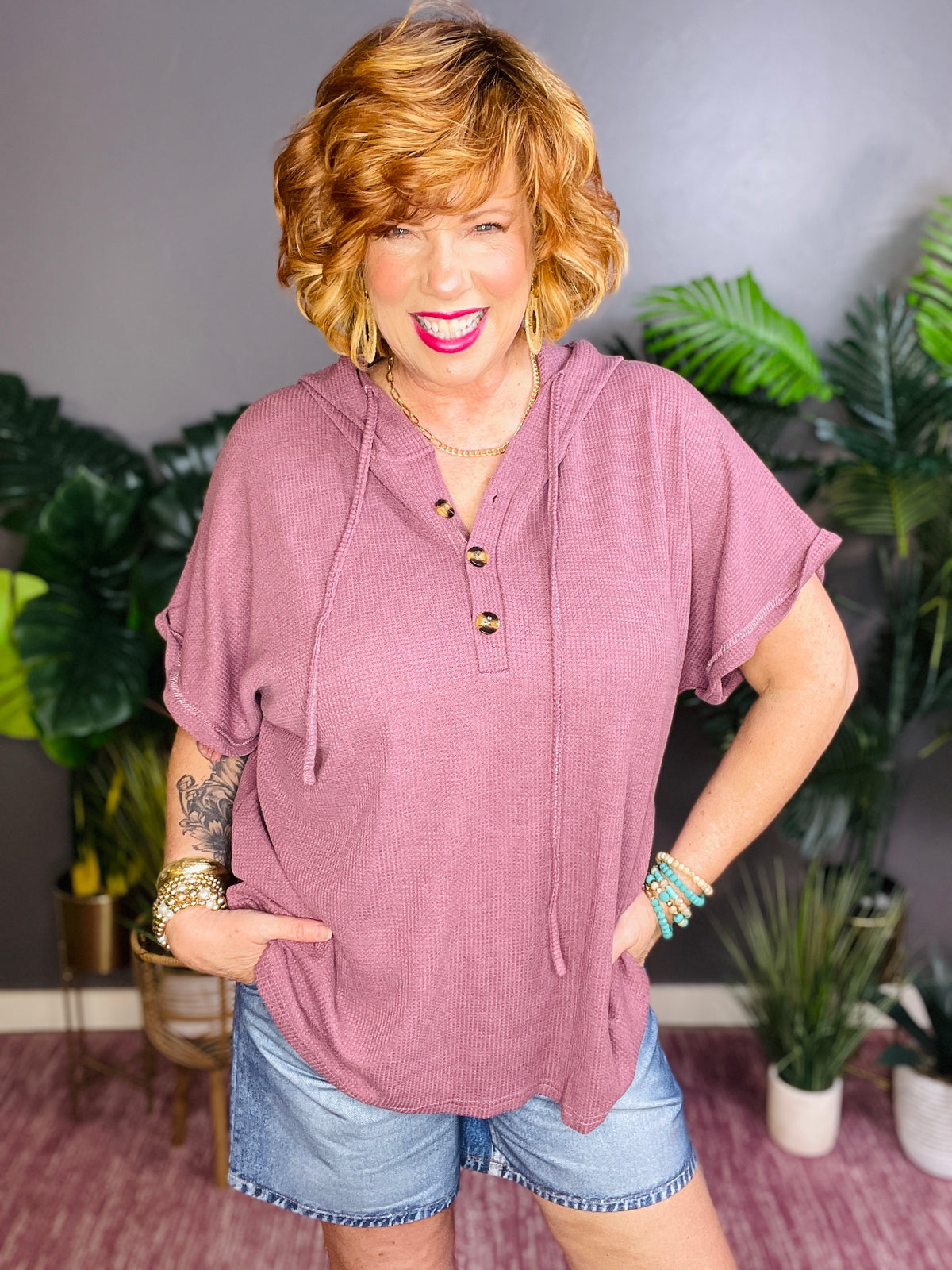 Easy Going Waffle Knit Hooded Top (5 Colors)