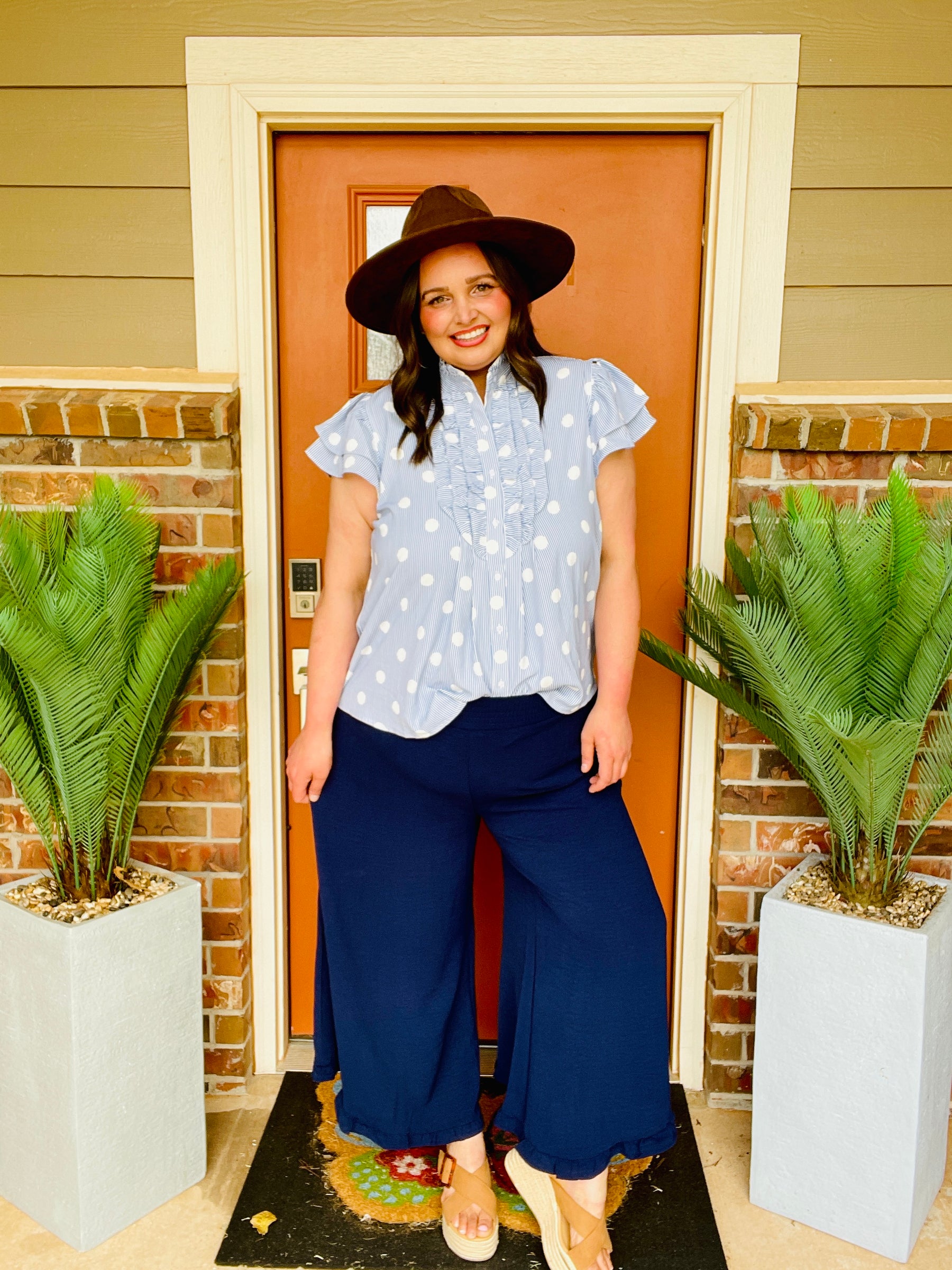 Blue Willow Beauty Stripe And Polka Dot Top
