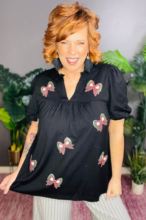 Christmas Red And Green Bow Top - S217BK