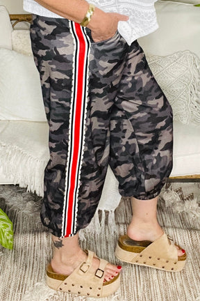 Hide And Seek Green Camouflage Striped Side Panel Pants