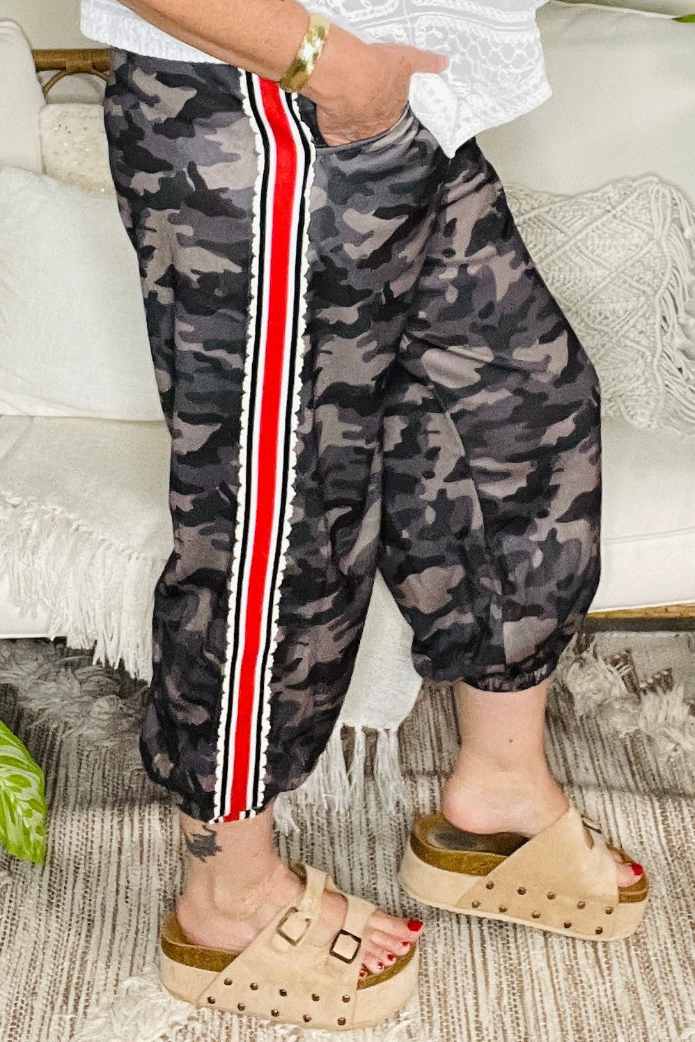 Hide And Seek Green Camouflage Striped Side Panel Pants