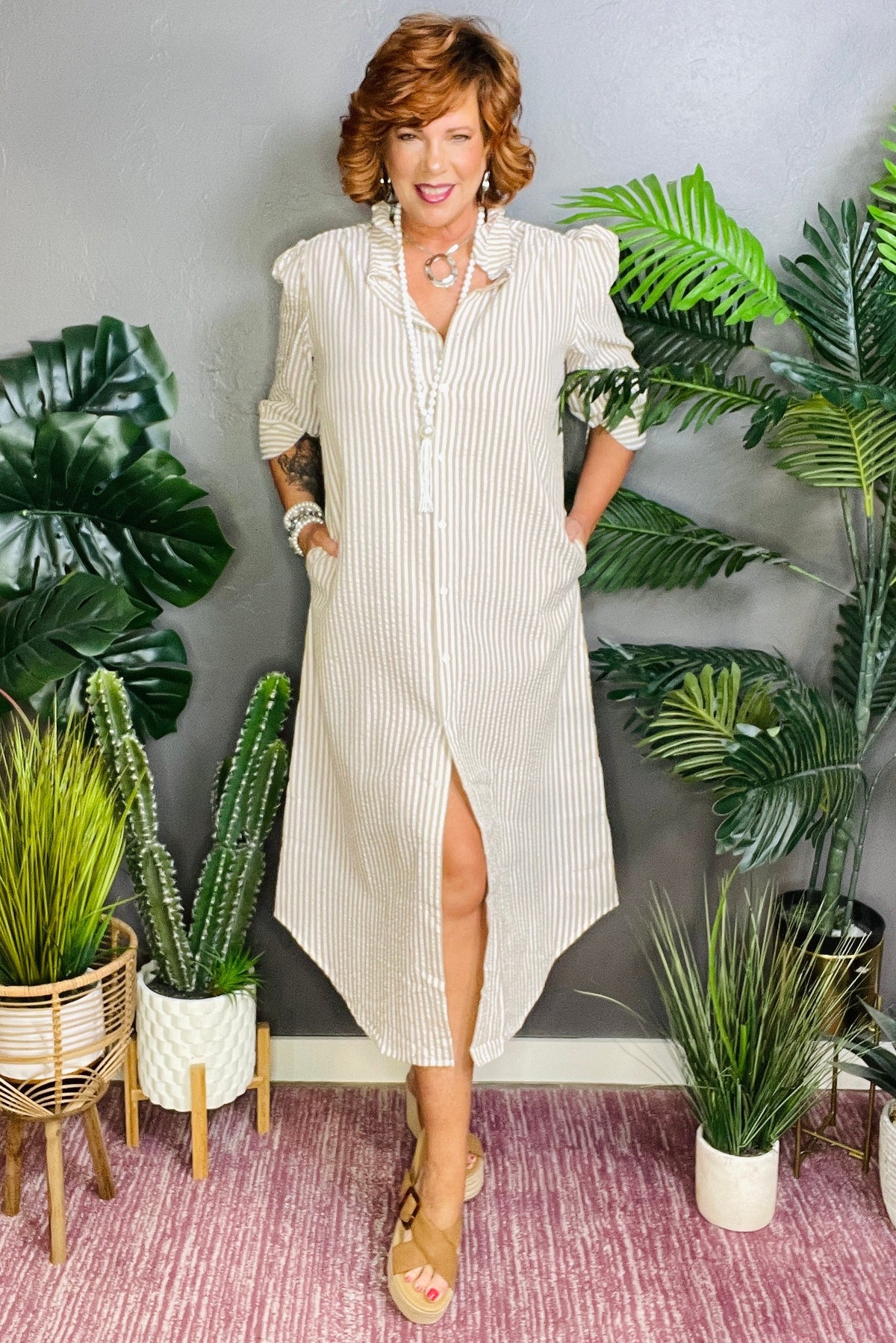 Palm Springs Stripe Shirt Maxi Dress