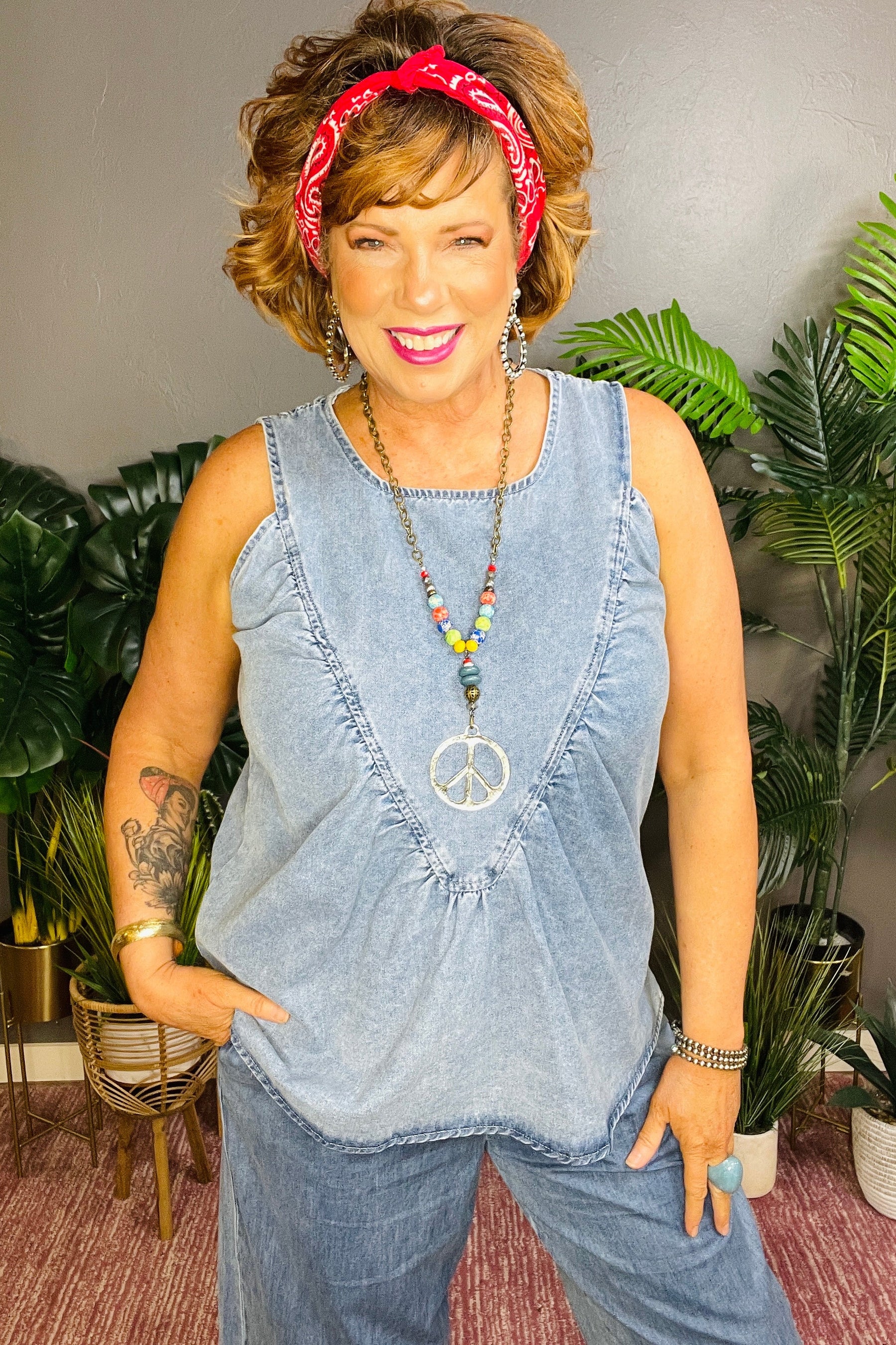 Just Like That Denim Pleated Top