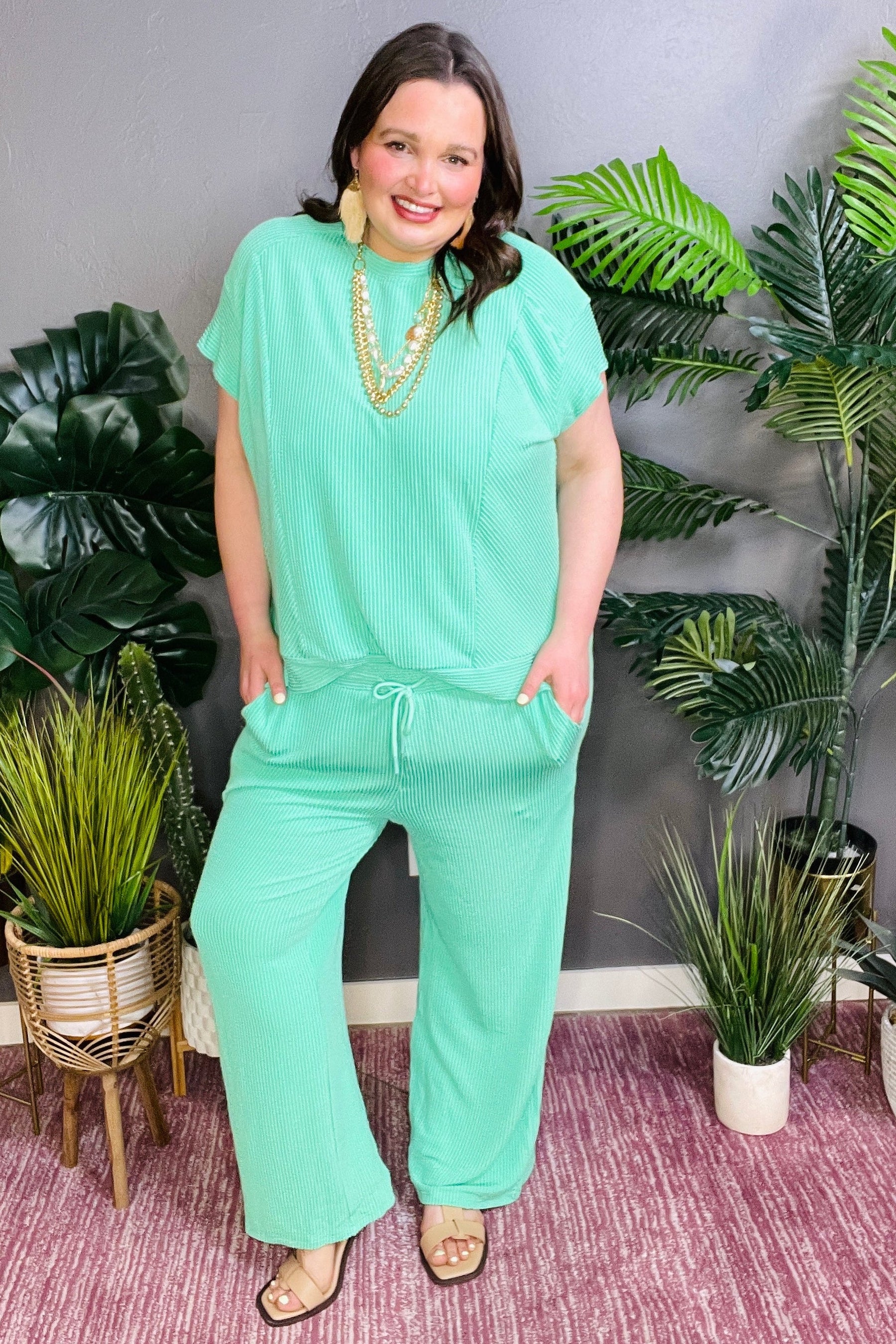 Setting The Scene Green Top And Pant Set