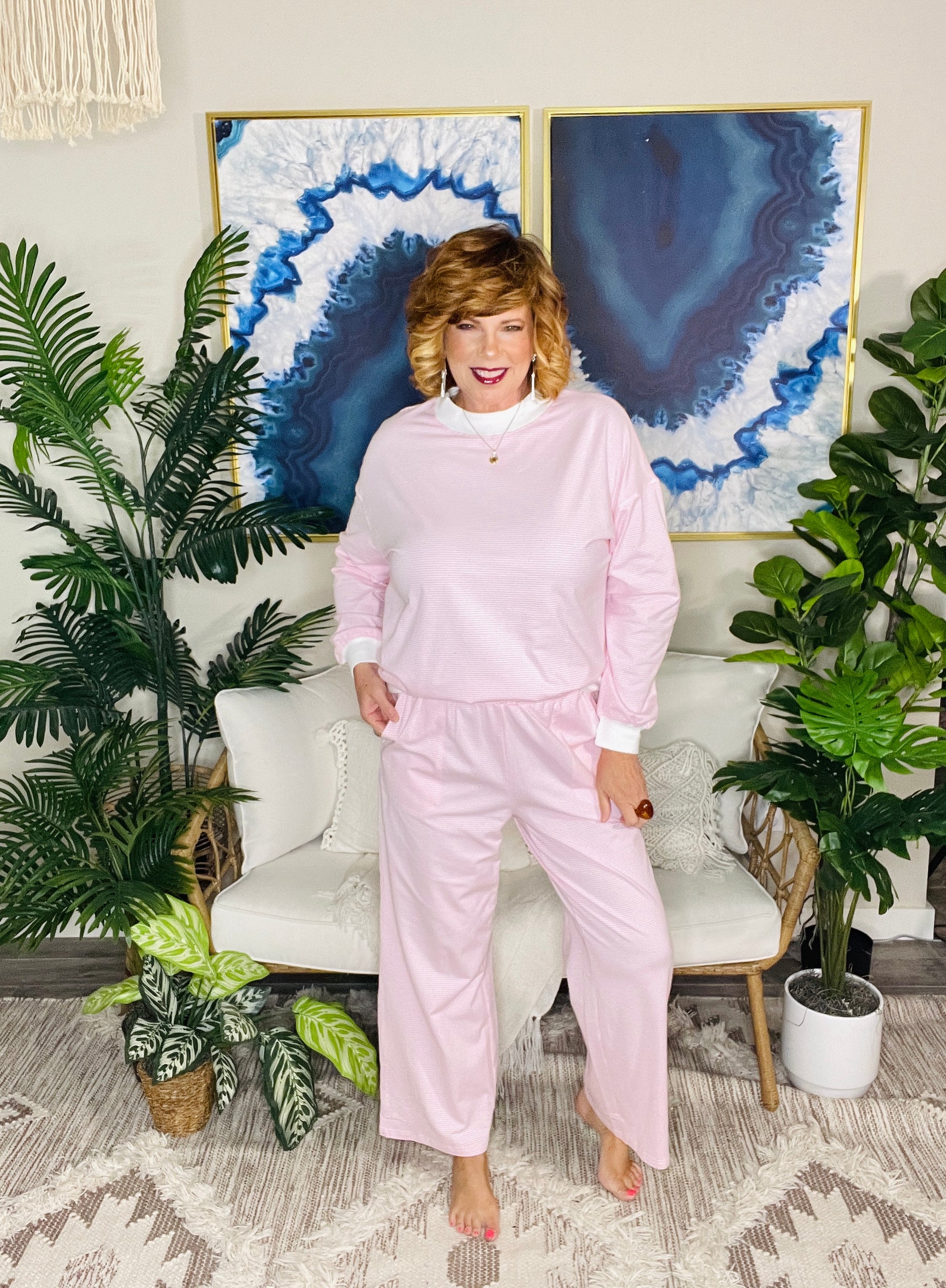 Weekend Brunch Stripe Top And Pant Set