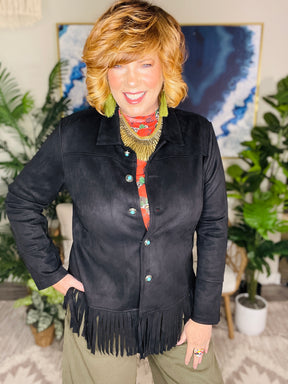 Country Girl Crush Black Fringe Jacket - OT195BK