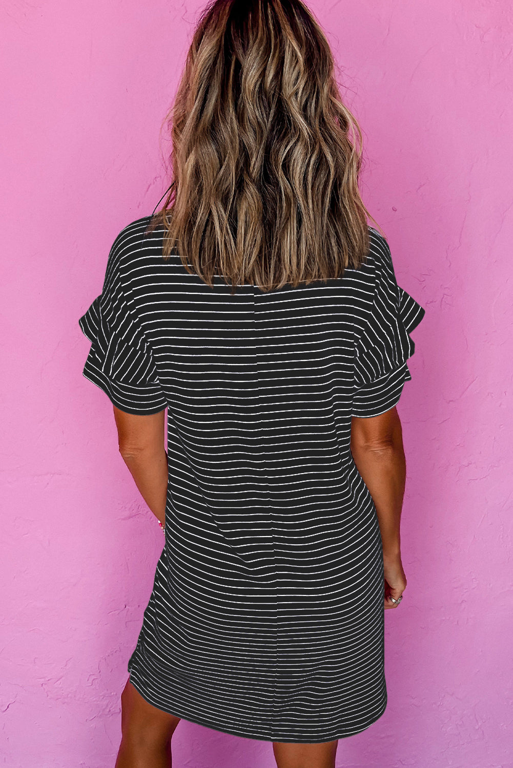 Stripe It Right Ruffled Sleeve Mini Dress