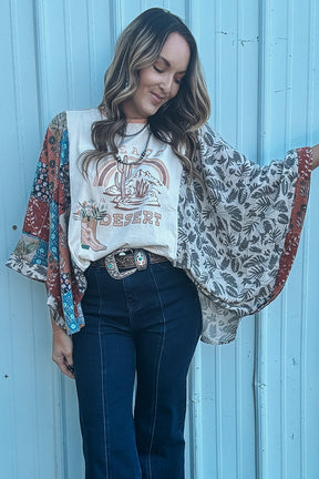 Peace In the Desert Asymmetric Printed Patchwork Top