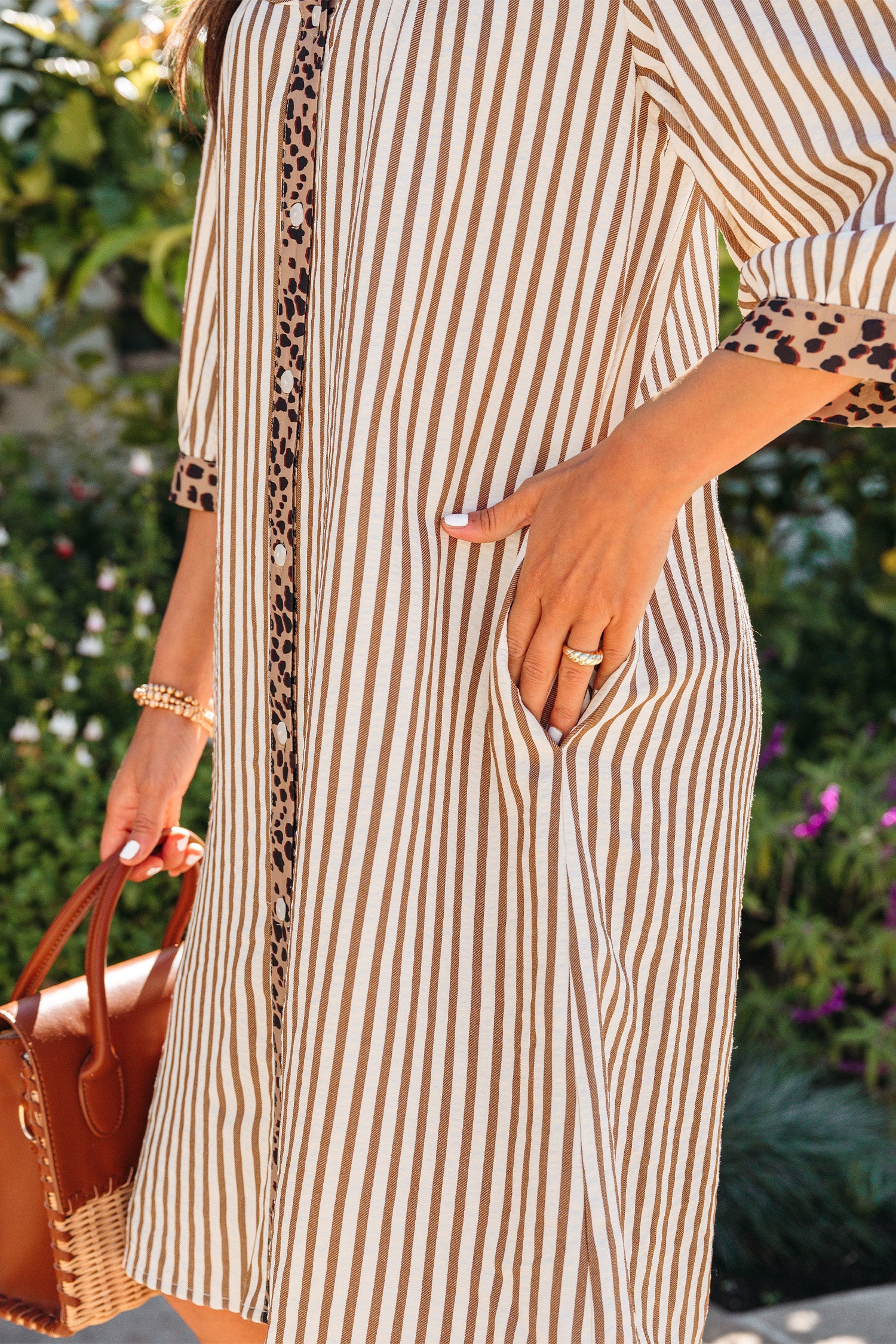 Meet Me Downtown Khaki Stripe Shirt Dress