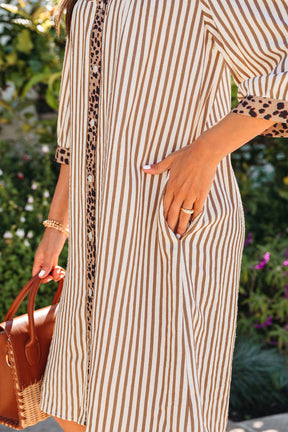 Meet Me Downtown Khaki Stripe Shirt Dress