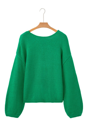 Bow Bella - Bright Green Bow Backless Bubble Sleeve Sweater