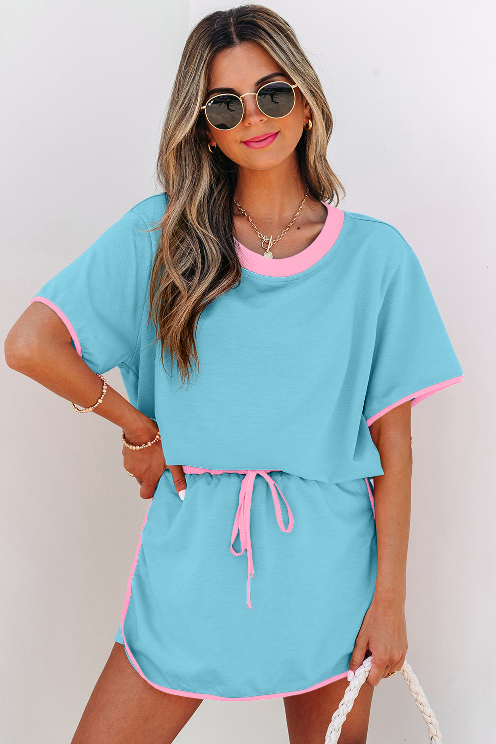 Taking It Easy Turquoise Colorblock Top and Skort 2Pc Set