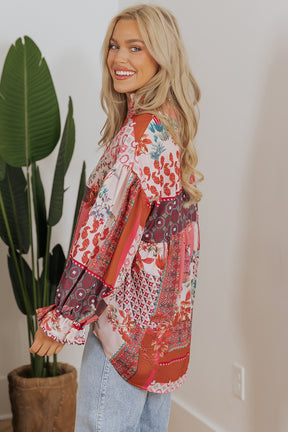 Forever Slaying Boho Patchwork Red Top - T11051RD