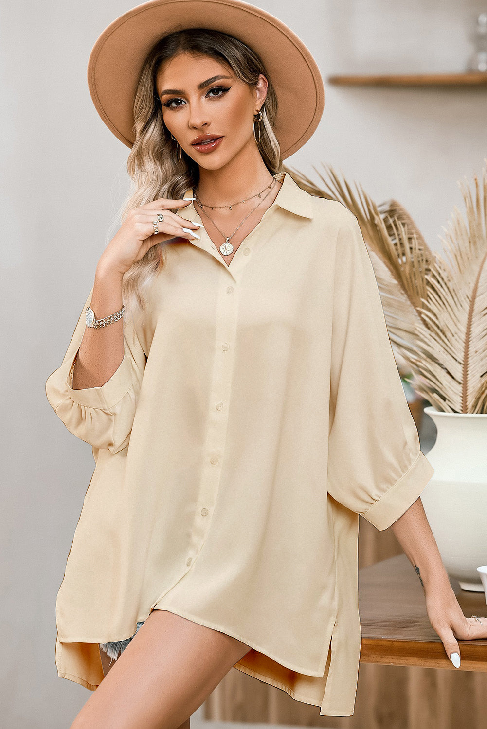 Basically Chic Apricot 3/4 Puff Sleeve Top