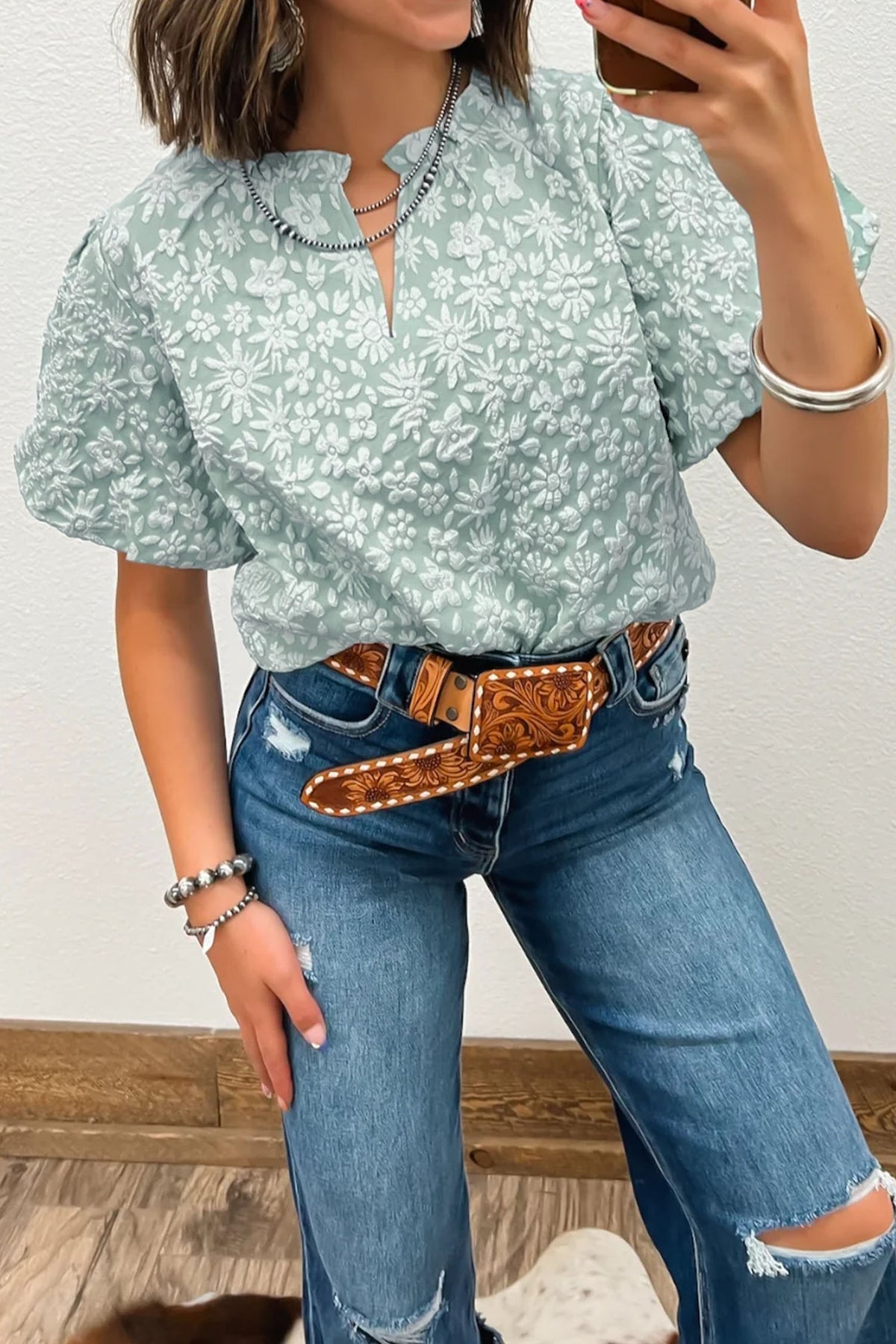 Luxe In Light Textured Jacquard Puff Sleeve Top