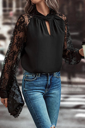 Lace And Poise Keyhole Floral Lace Top - T11008BK