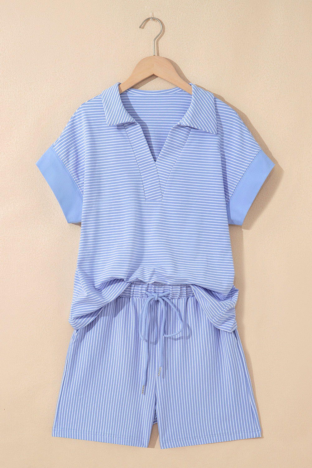 Let's Do This Sky Blue Stripe Top And Shorts Set
