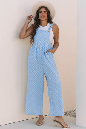 On The Checklist Beau Blue Checkered High Waist Wide Leg Overall