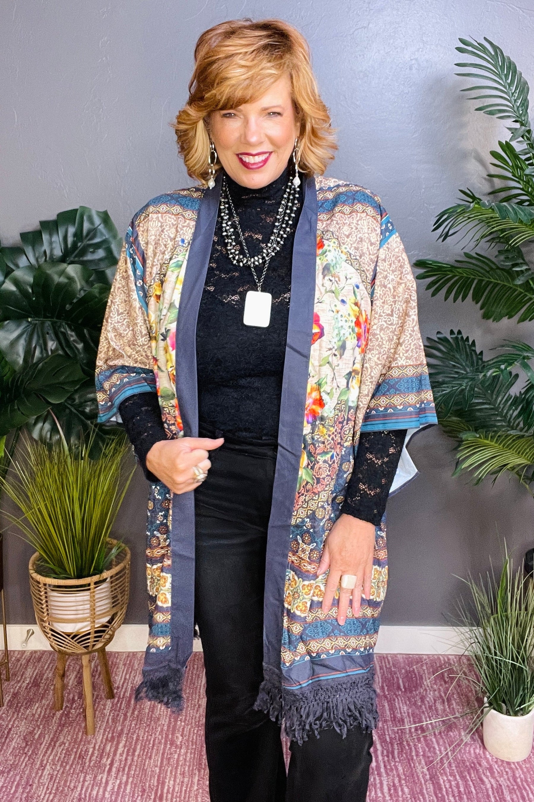 It's A Mood Teal Mixed Kimono - OT025TE