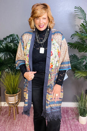 It's A Mood Teal Mixed Kimono - OT025TE