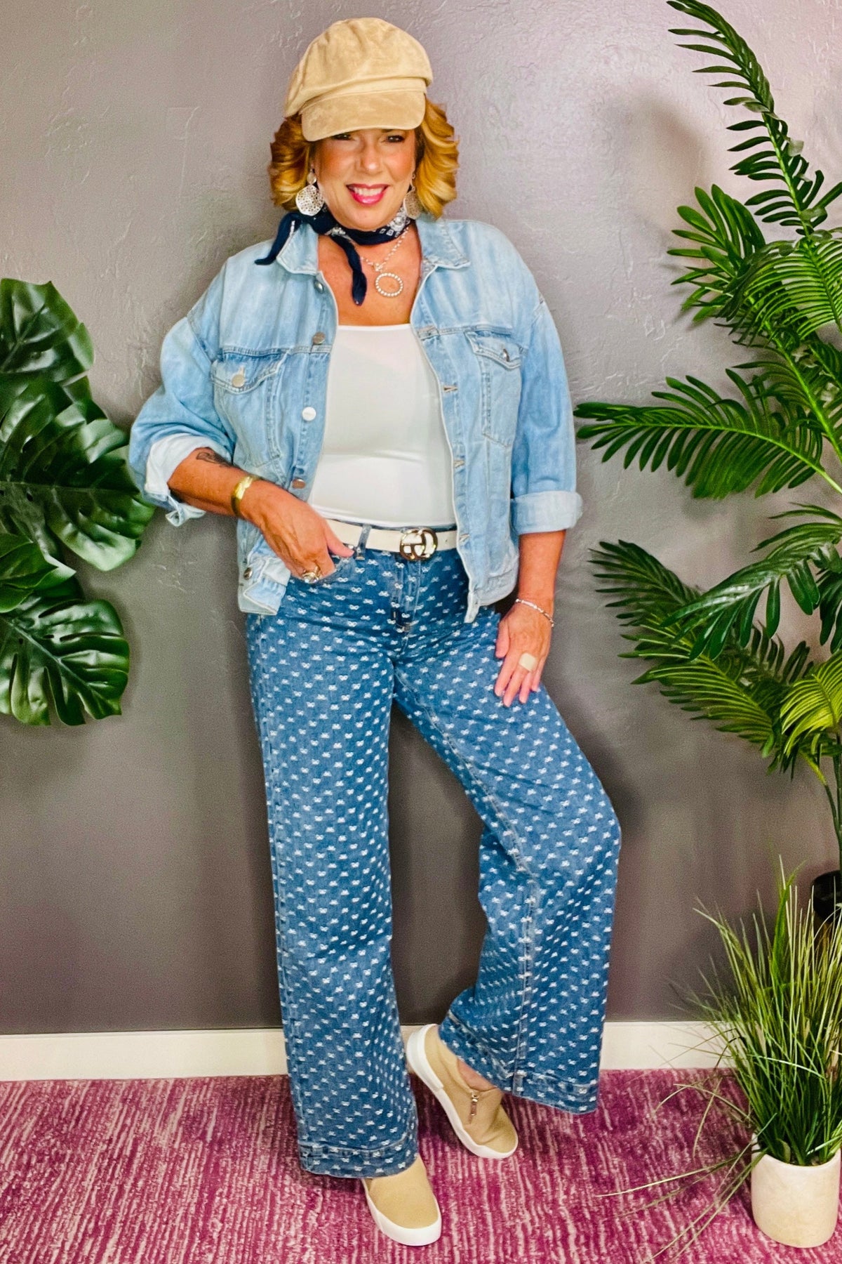 Presley High Rise Wide Leg Bow Embroidered Jeans